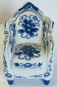 Vintage Nantucket Pottery White with Cobalt Blue Floral Porcelain Decor Chair - Picture 1 of 5