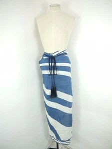 Andres Otalora Pareo Skirt Blue White Print Cotton Wrap One Size BNWT - Imagen 1 de 7