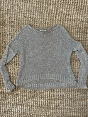 Paper Denim & Cloth Metallic Gray Crew Neck Sweater Ribbed & Sheer Effect - Image 1 of 4