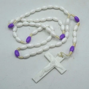 Perline rosario in plastica bianco viola cristianesimo - Foto 1 di 5