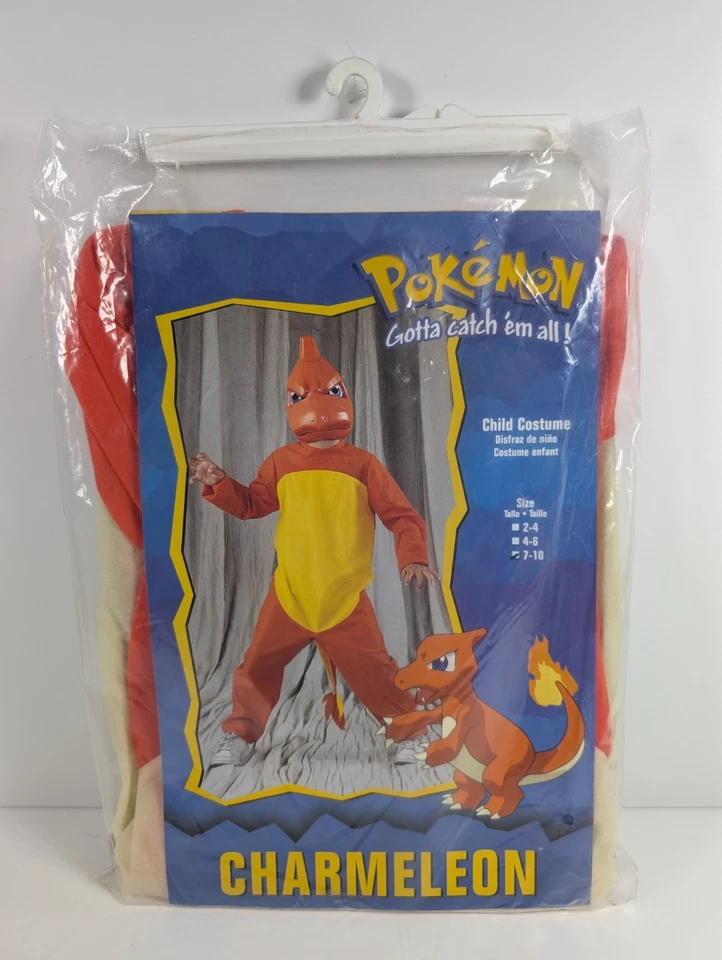 复古 Charmeleon Pokemon 儿童服装 尺寸 7-10 任天堂 1999 - 无面具 — 第 1/4 张图片