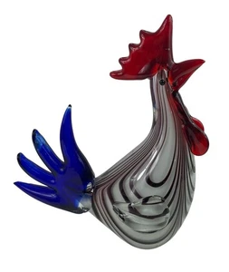 Mundgeblasene Murano Stil Glas Hahn Figur rot & blau verwirbelt Design - Bild 1 von 13