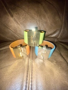 Set Of 3 Leighelena Wide Jigsaw Cuffs! Stingray & Lizard Skin on Leather - Picture 1 of 6