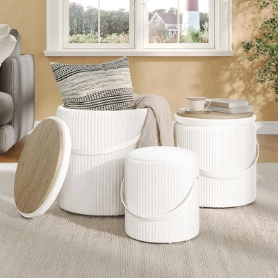 Otomana con Juego de 3 Almacenamiento, Otomana de Almacenamiento Redonda con Asa, Vani de Terciopelo... Foto 1 de 4