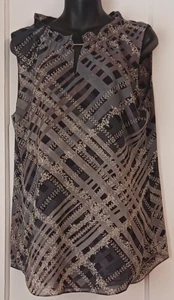 Cabi #3451 Graph Trellis Sleeveless Blouse Keyhole Ruffled Collar Medium - Picture 1 of 16