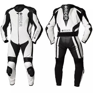 MOTORCYCLE LEATHER RACING SUIT BLACK AND WHITE PLUS RIDER CE APPROVED ARMORS