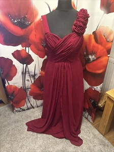 Ladies Red Long Dress Size 14-18 Chiffon Corset Back Evening Cocktail Party - Picture 1 of 8