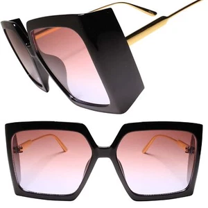 Bold Style Womens Chic Exaggerated Oversized Wrap Square Black Sunglasses - Picture 1 of 3