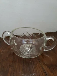 VTG Lead Crystal Double Handle Sugar Bowl Leaf Pattern 3.5 Opening - Picture 1 of 3