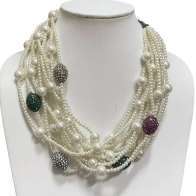 Joan Boyce Collar de Perlas Imitadas Cuentas de Estrás Multi Hilo Cuentas Declaración Foto 1 de 4