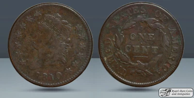 1810 Classic Head Large Cent, Very Good+ Condition, Early Large Cent, C7570 - Image 1 of 3