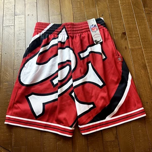 NWT Mitchell & Ness San Francisco 49ers Throwback Logo Shorts Sz Men's Small - Picture 1 of 5