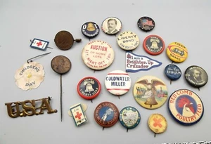 Antique Pinback Badge Pin Lot Advertising Political 1900s Celluloid Tin Red Comb - Picture 1 of 9