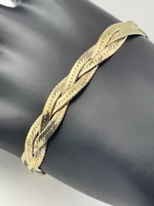 MILOR ITALY GOLD OVER 925 STERLING SILVER TEXTURE HERRINGBONE BRACELET 7.5" 1107 - Picture 1 of 7