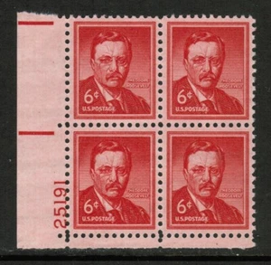 US USA Sc# 1039 MNH FVF PL# BLOCK Theodore Roosevelt 26th President Wet Print - Picture 1 of 1