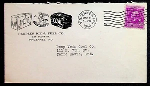 Cubierta postal Peoples Ice & Fuel Company Vincennes Indiana 1940 - Imagen 1 de 1
