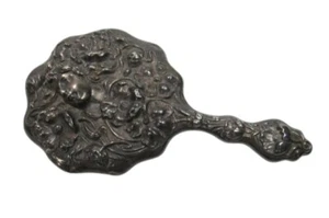 Antiker Sterling Silber Jugendstil ~ Jungfrau mit floralem Design ~ Kosmetikspiegel - Bild 1 von 18