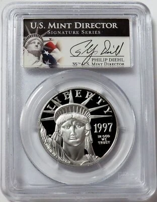 1997 W PLATINUM $100 AMERICAN EAGLE 1 oz DIEHL SIGNED PROOF COIN PCGS PR 69 DCAM - Image 1 of 2