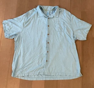 Camicia da campeggio Tommy Bahama 100% seta hawaiana bottoni maniche corte blu uomo 4XLB - Foto 1 di 12