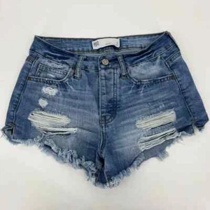 RSQ Denim Shorts Women's Juniors Size 3 Blue Vintage High Rise Cutoff Distressed - Picture 1 of 9