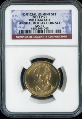2013-P William Taft Dollar NGC MS67 Annual - 27th U.S. President - Image 1 of 2
