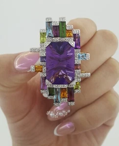 Bellarri Amethyst Gemset Diamond Pendant Brooch 21.4 ct 18.9Gr 18K Yellow Gold - Picture 1 of 8