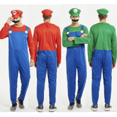 MARKENLOS Disfraz Hombre Super Mario y Luigi Fontanero Bros Halloween Disfraz Adulto