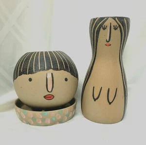 The Etta Collection Sweet Face Ceramic Pot with Tray or Vase - Picture 1 of 9
