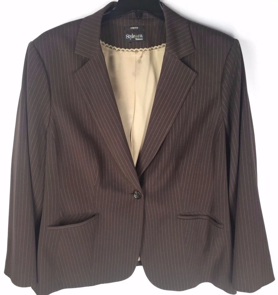 STYLE & CO Mujer Marrón Oscuro con Rayas Blancas Forrado Traje Chaqueta Blazer 3X  Foto 1 de 1