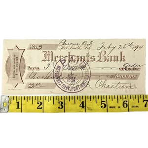 Arkansas Ft Smith Bank Draft 1894 Merchant’s Bank J. J. Smith Robb Chastum - Picture 1 of 2