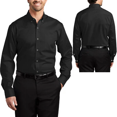 Camisa de vestir para hombre sin sarga de hierro manga larga camisa con botones negra talla 2XL NUEVA Foto 1 de 3