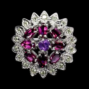 925 Sterlingsilber Ring Oval Rhodolit Granat Amethyst Peridot Edelstein Schmuck - Bild 1 von 14