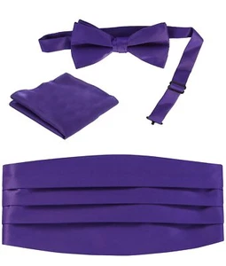 Men's Adjustable Satin Cummerbund Set With Formal Bow Tie and Pocket Square P... - Picture 1 of 3