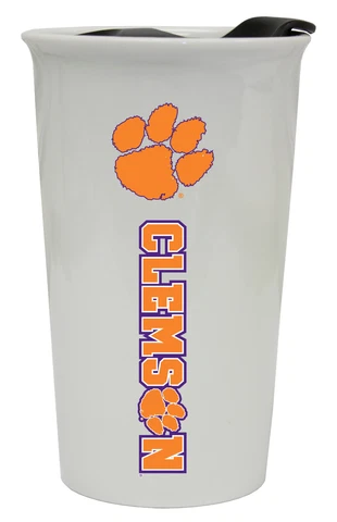 CLEMSON TIGERS 12OZ CERAMIC TUMBLER-CLEMSON TRAVEL MUG w/ LID Cover