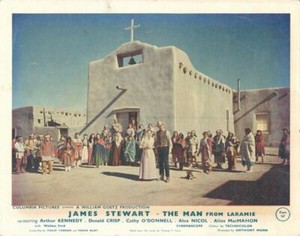 Man From Laramie original lobby card James Stewart Cathy O'Donnell by church