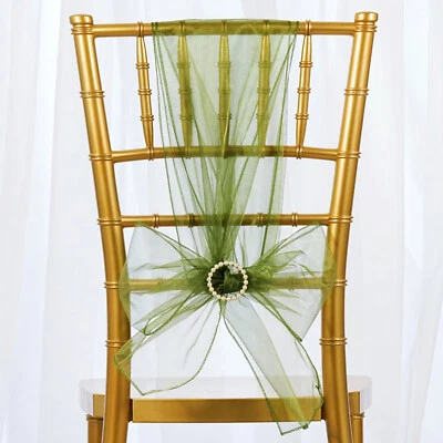 10 FORJAS DE SILLA de organza transparente verde sauce lazos decoración de ceremonia OFERTA Foto 1 de 4