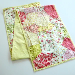 The Land Of Nod Patchwork Valance Curtain Pair 13x58 inch Yellow Floral Quilt - Picture 1 of 9