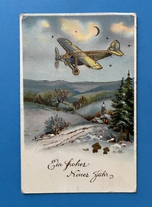 VINTAGE GERMAN Airplane NEW YEAR POSTCARD - Picture 1 of 7