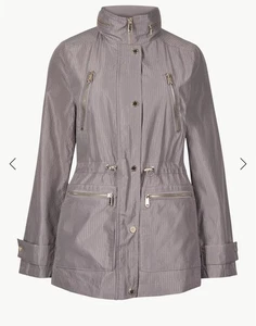 M&S Per Una ladies Parka style coat Shower Resistant Grey UK24 Outdoor Jacket - Picture 1 of 10