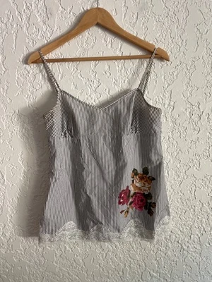 🔥 EXPRESS® RARO Top Babydoll Vintage Y2K Coqueta Algodón y Encaje - M Foto 1 de 4