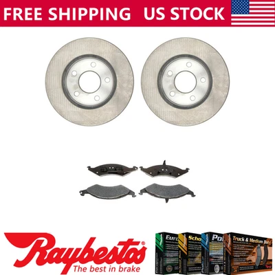 Rotores de freio dianteiro + pastilhas de freio metálicas e ferragens para 1989-1990 Ford Taurus - Imagem 1 de 4