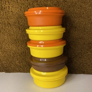 Vintage Tupperware Seal N Serve Bowls Harvest Colors SET 5 Orange Yellow Brown - Picture 1 of 14