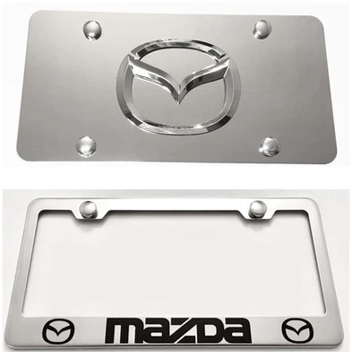Combo de placa frontal espejo 3D Mazda con marco de licencia de acero inoxidable Foto 1 de 3