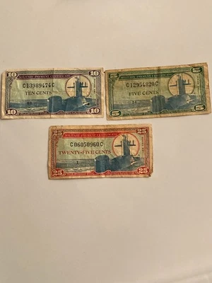 US Military Payment Certificate  series 681 Bundle- 5, 10, and 25 cent bills - Image 1 of 4