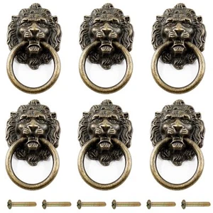 6 Pcs Large Drawer Lion Head Ring Pull for Nightstand Dresser Cupboard - Picture 1 of 7
