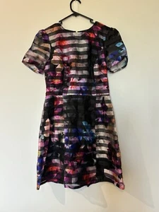 OASIS black floral flared sleeve knee length dress M 10 - Picture 1 of 10