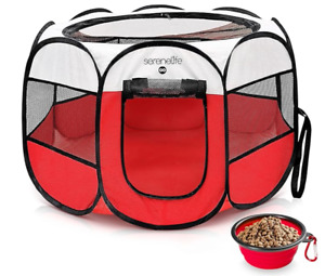 Medium Foldable Pet Playpen for Dogs & Cats - Portable 8-Panel Mesh Indoor and O
