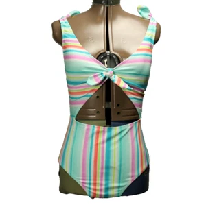 Arizona Jean Co. Gestreifter Monokini Einteiler Badeanzug Mehrfarbig Blau Rosa L - Bild 1 von 16