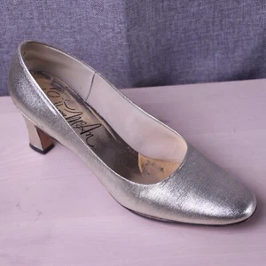 Vintage Thom McAn Pumps Damen 7B Gold Glanz Nagelabsatz Schuhe formell Party Spaß - Bild 1 von 16