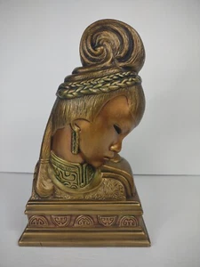 Vintage Mid Century Asian Ceramic Mold Statue Siam Art Deco Style gold tone vtg - Picture 1 of 19